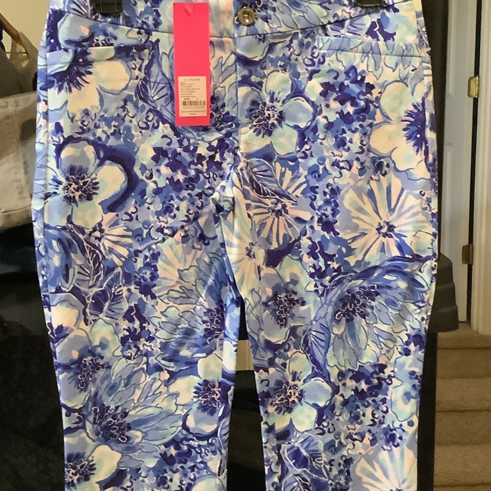 Lilly Pulitzer Blue Floral Kelly skinny‎ ankle pants, catch n keep small